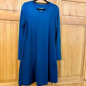 Wool& Eliza Swing Merino Wool Blend Blue Long Sleeve Dress